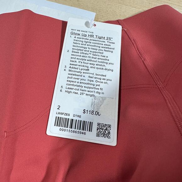 Lululemon Glow Up Super-High-Rise Tight 25" Desert Red Women's Sz 2 New With Tag - Picture 8 of 12